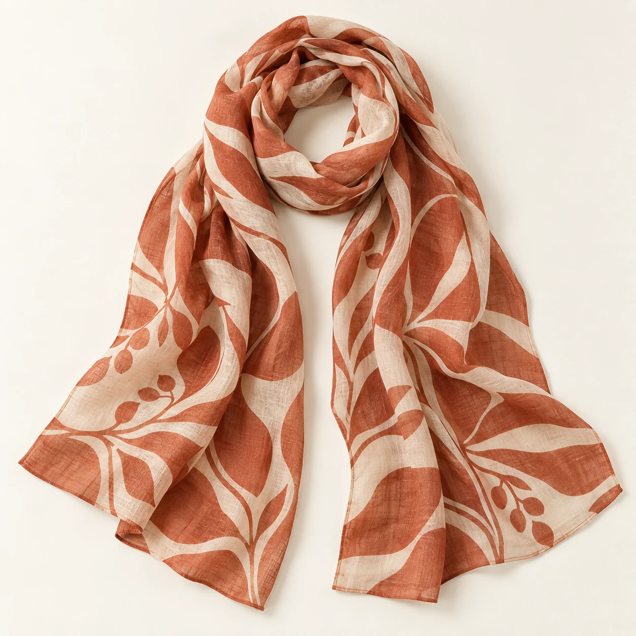 Liora Cotton-Silk Scarf in Terracotta & Cream