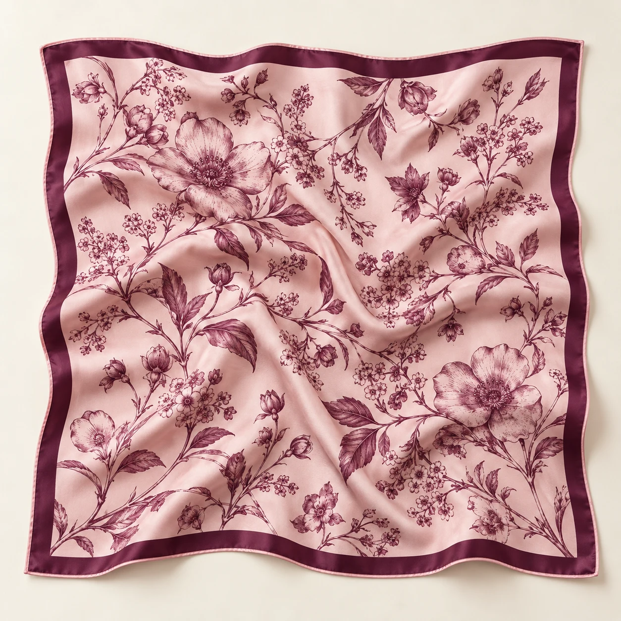 Rosette Silk Square in Mulberry & Blush